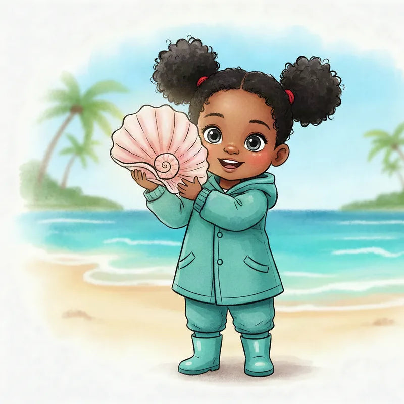 Isla in her book, as a watercolour character
